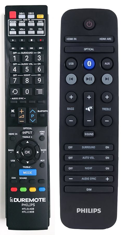 PHILIPS HTL5140B, HTL5140B/12, HTL1190B, HTL6145C + TV vezérlés (mini TV) - távirányító duplikátum