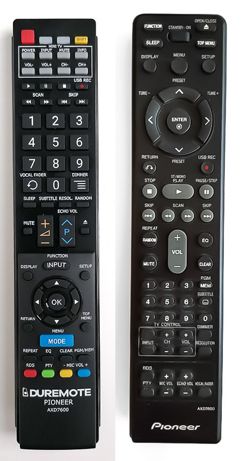 PIONEER AXD7600 + TV vezérlés (mini TV) - távirányító duplikátum