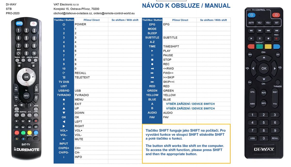 DI-WAY 2020 -   


kompatibilis General márkájú távirányító