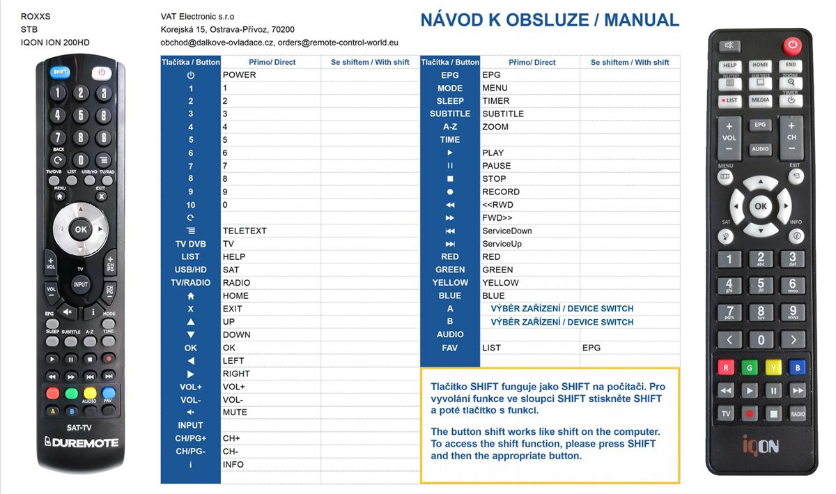 IQON ION 200HD, FORCE 2+ - távirányító