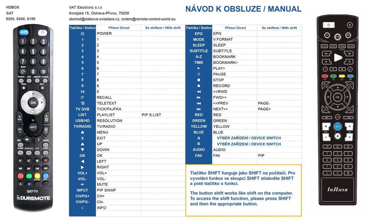HDBOX 9200, 9300, 9150 - távirányító