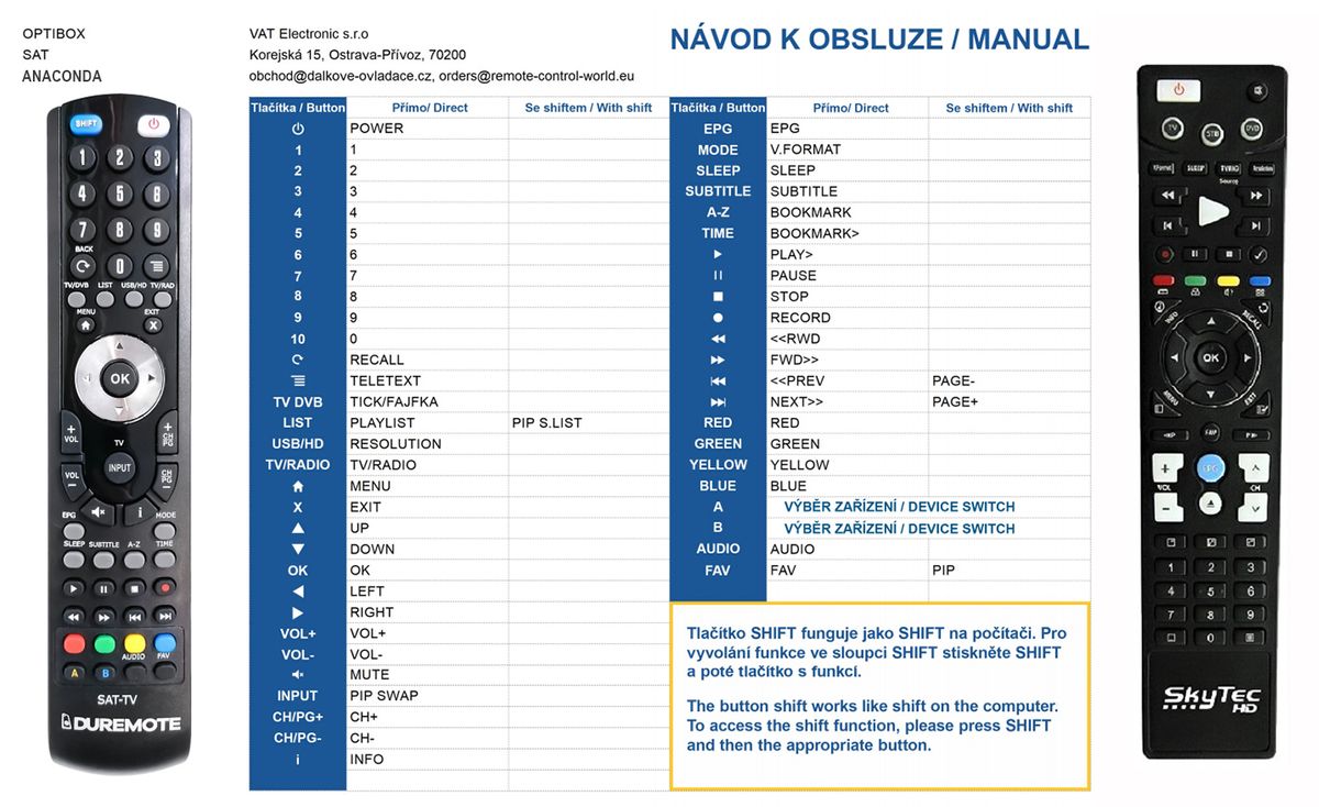 OPTIBOX ANACONDA - távirányító
