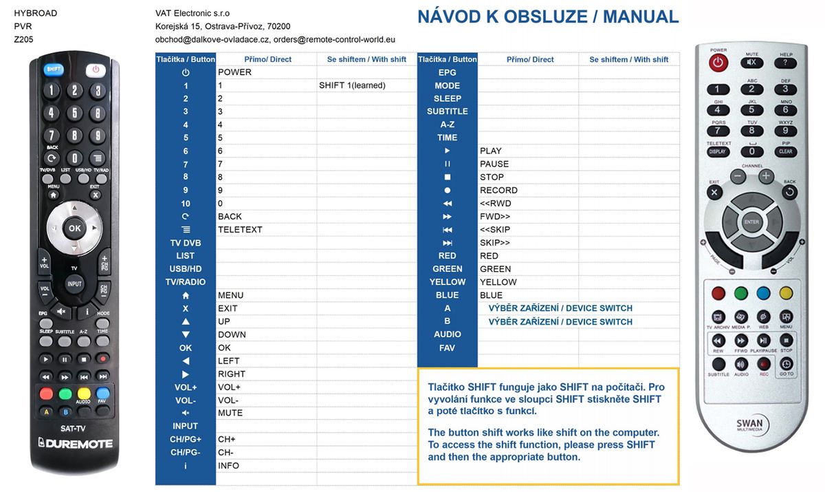 SWAN Multimedia HYBROAD Z121, HYBROAD Z205 -   


kompatibilis General márkájú távirányító