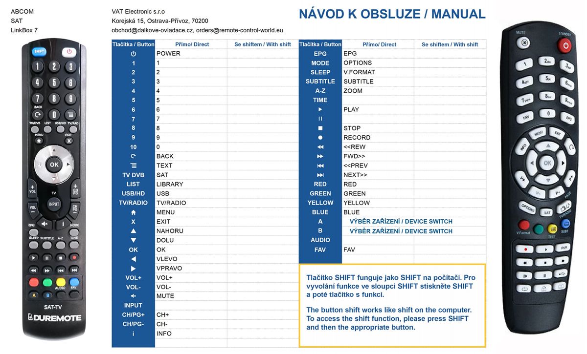ABCOM LINKBOX 7 - távirányító