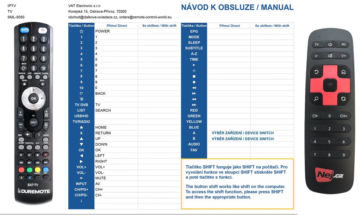 NEJ.CZ SML-5041, SML-5050, SML-5051 -   


kompatibilis General márkájú távirányító