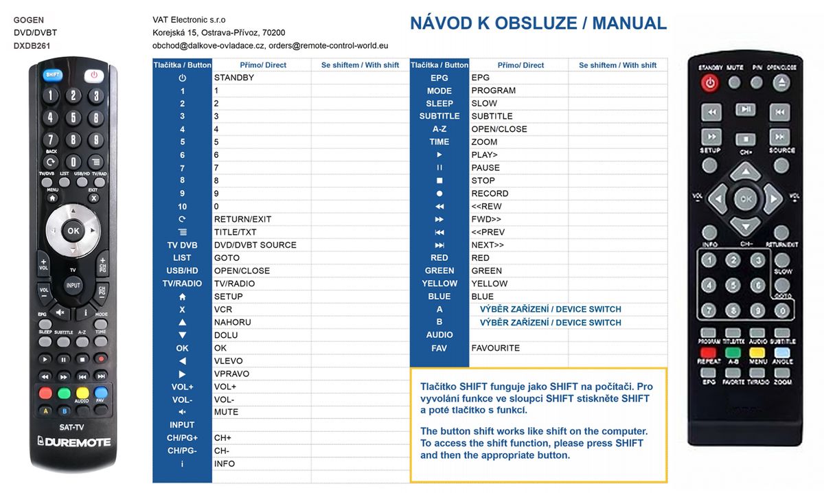 GOGEN DXDB261 - távirányító
