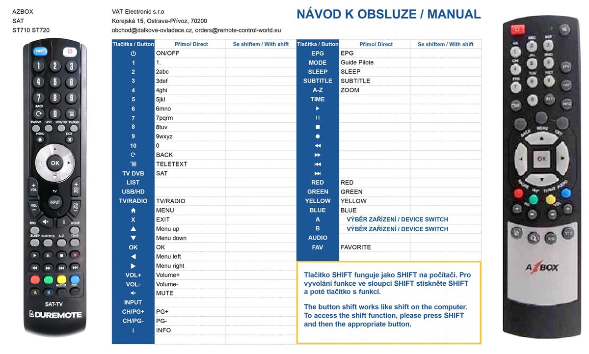AZBOX ST710, ST720 - távirányító