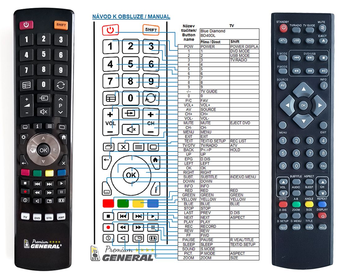 BLUE DIAMOND BD40DL  -   


kompatibilis General márkájú távirányító