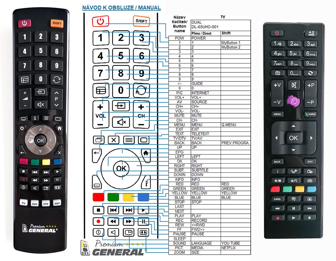 DUAL DL-65UHD-001 -   


kompatibilis General márkájú távirányító