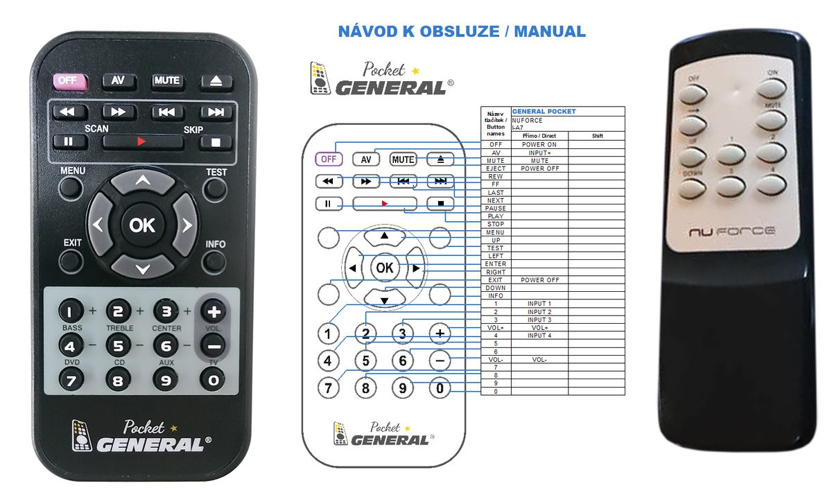 NUFORCE  I-A7 -   


kompatibilis General márkájú távirányító