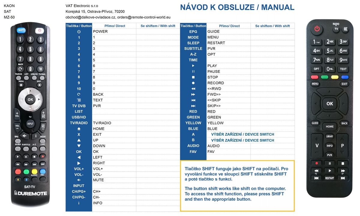 KAON MZ-50, MZ-52, MZ-102, MZ-120 -   


kompatibilis General márkájú távirányító