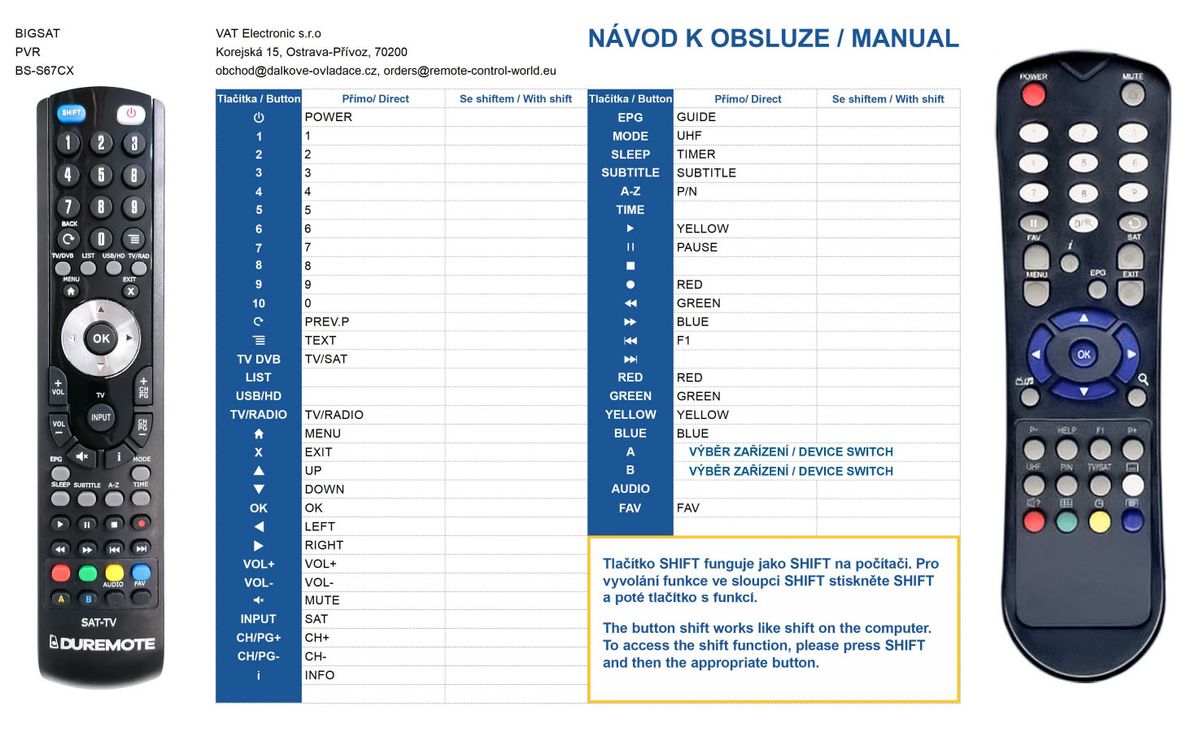 BIGSAT BS-S67CX, BS-S67CR -   


kompatibilis General márkájú távirányító