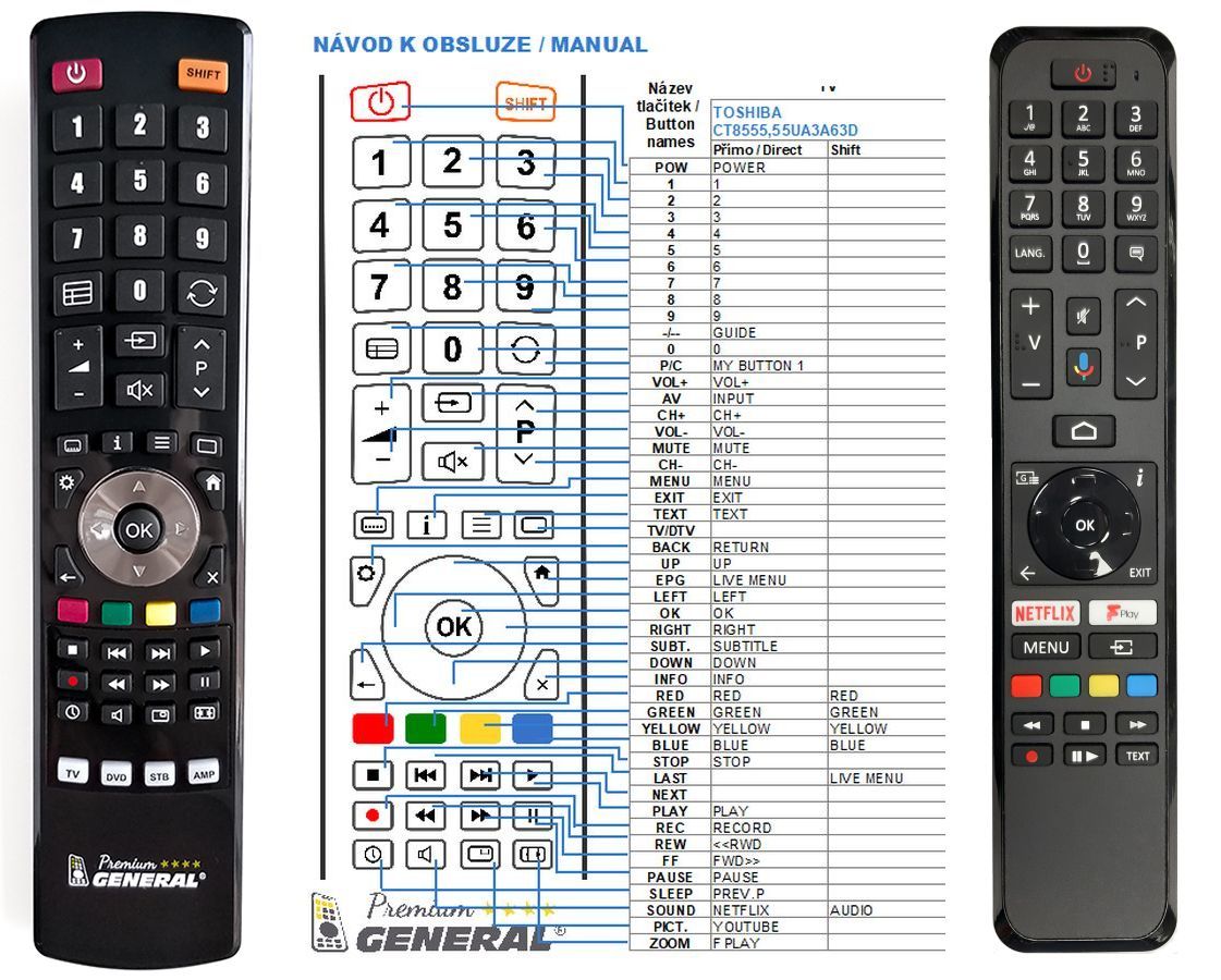 TOSHIBA CT-8555, RC43161 -   


kompatibilis General márkájú távirányító