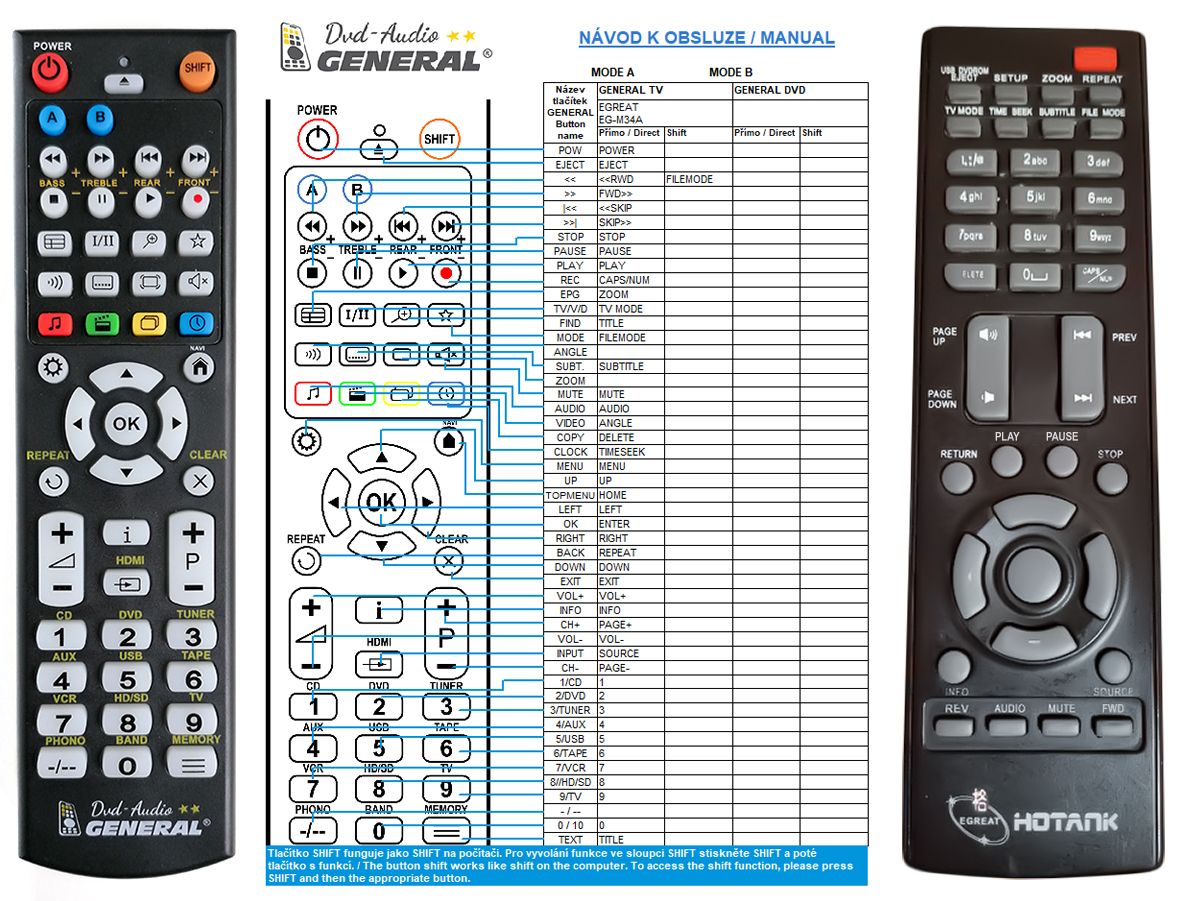 EGREAT  EG-M34A  -   


kompatibilis General márkájú távirányító