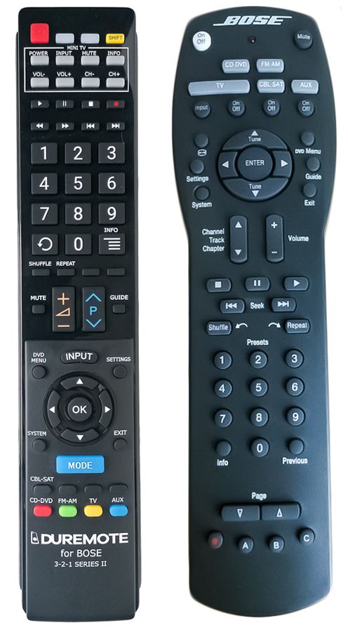 BOSE 3-2-1 Series II, Series III, AV 321 II/III, PS3-2-1 ACOUSTIMASS AV3-2-1, 88579-301 + TV vezérlés (mini TV) - távirányító duplikátum