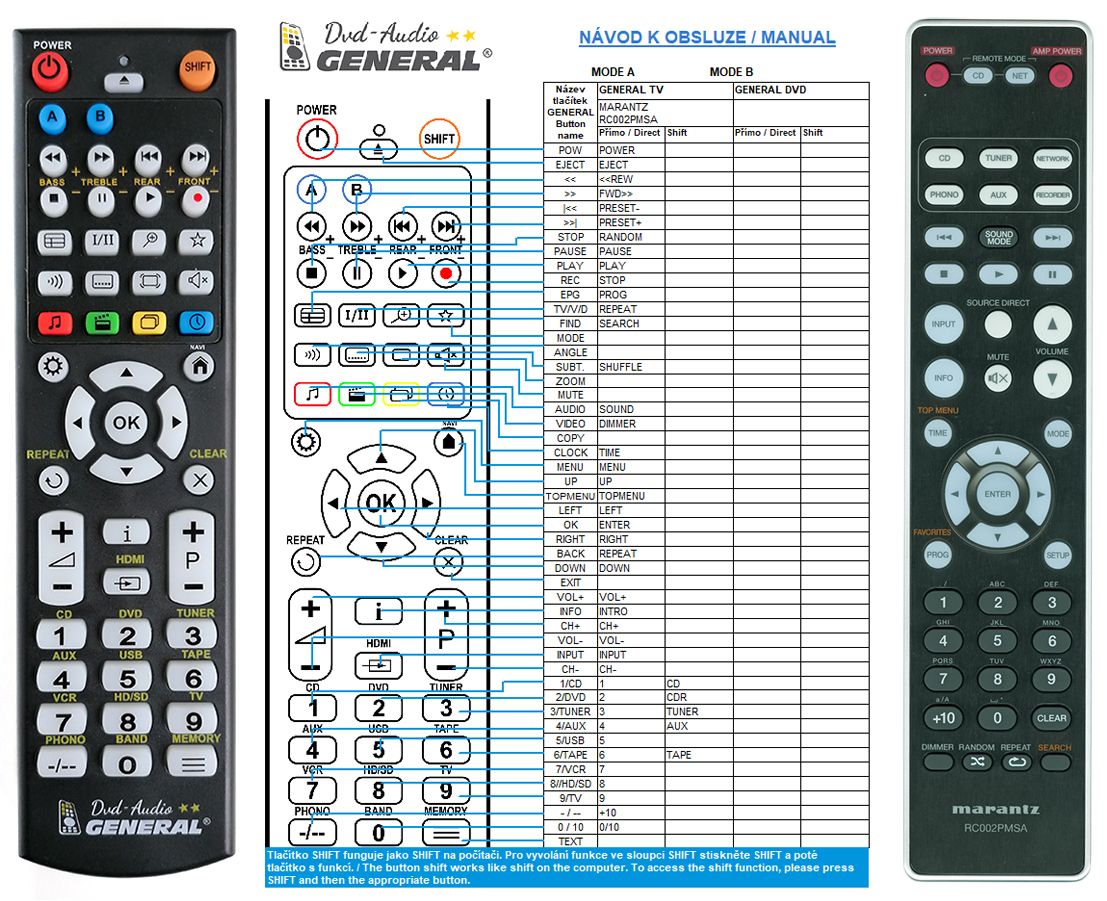 MARANTZ RC002PMSA -   


kompatibilis General márkájú távirányító