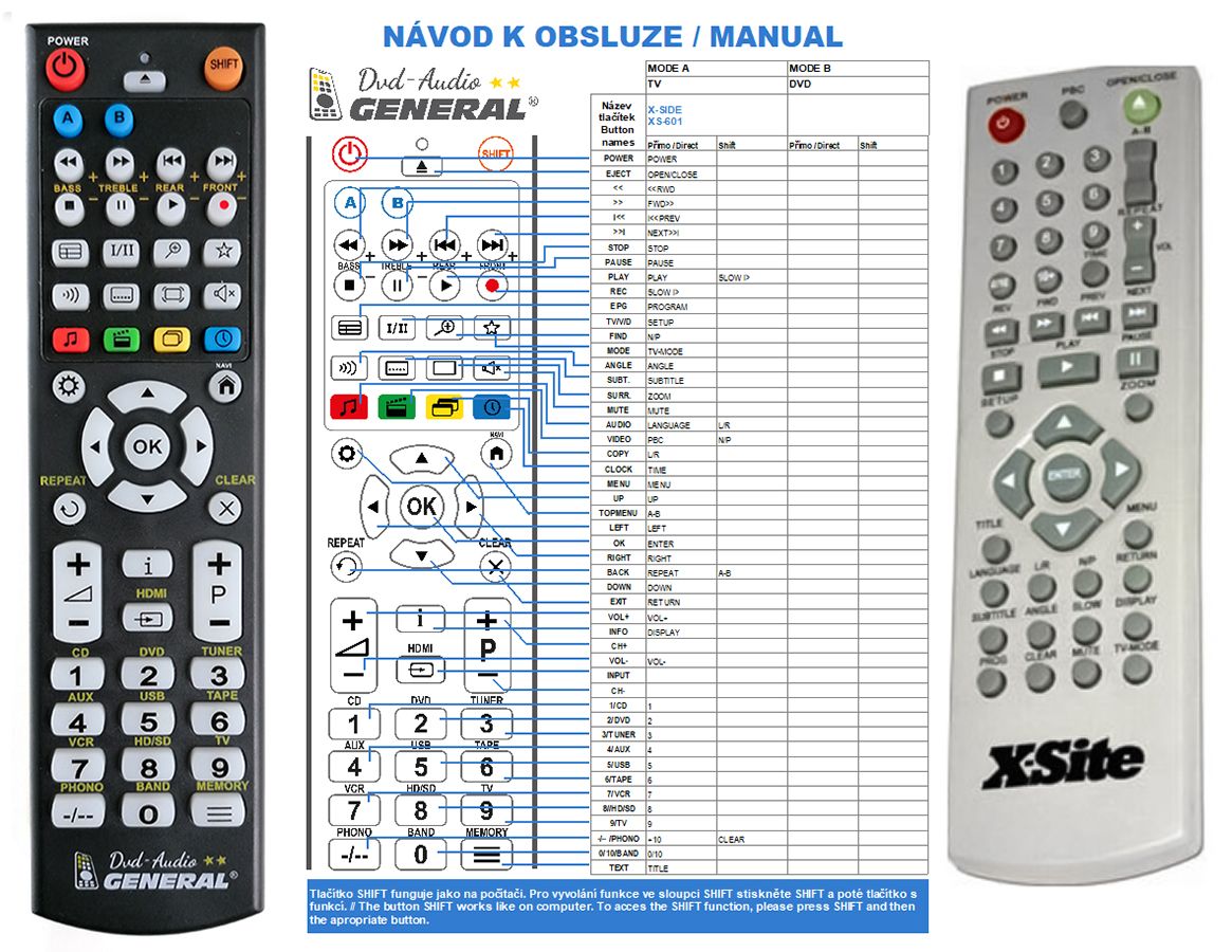 X-SITE XS601, XS268 -   


kompatibilis General márkájú távirányító