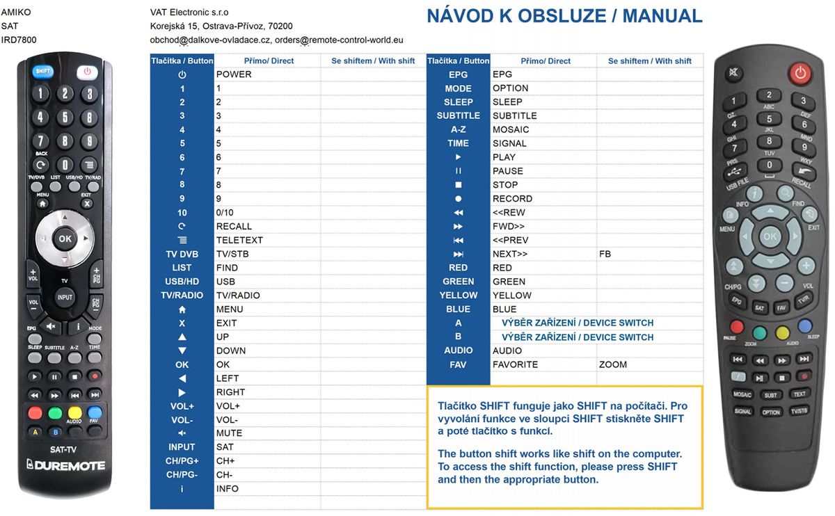 AMIKO IRD-7800 - távirányító