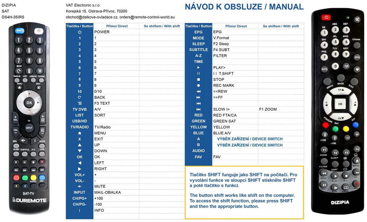 DiZiPiA DS4H-35IRS - távirányító