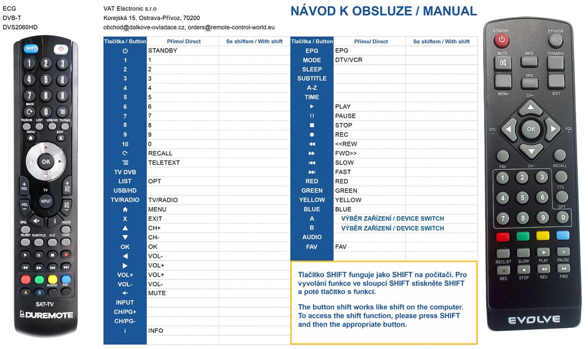 ECG DVS2060 - távirányító