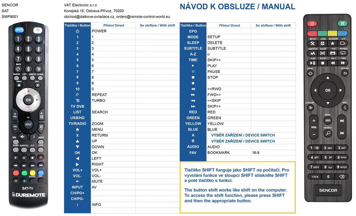 SENCOR SMP9001 - távirányító