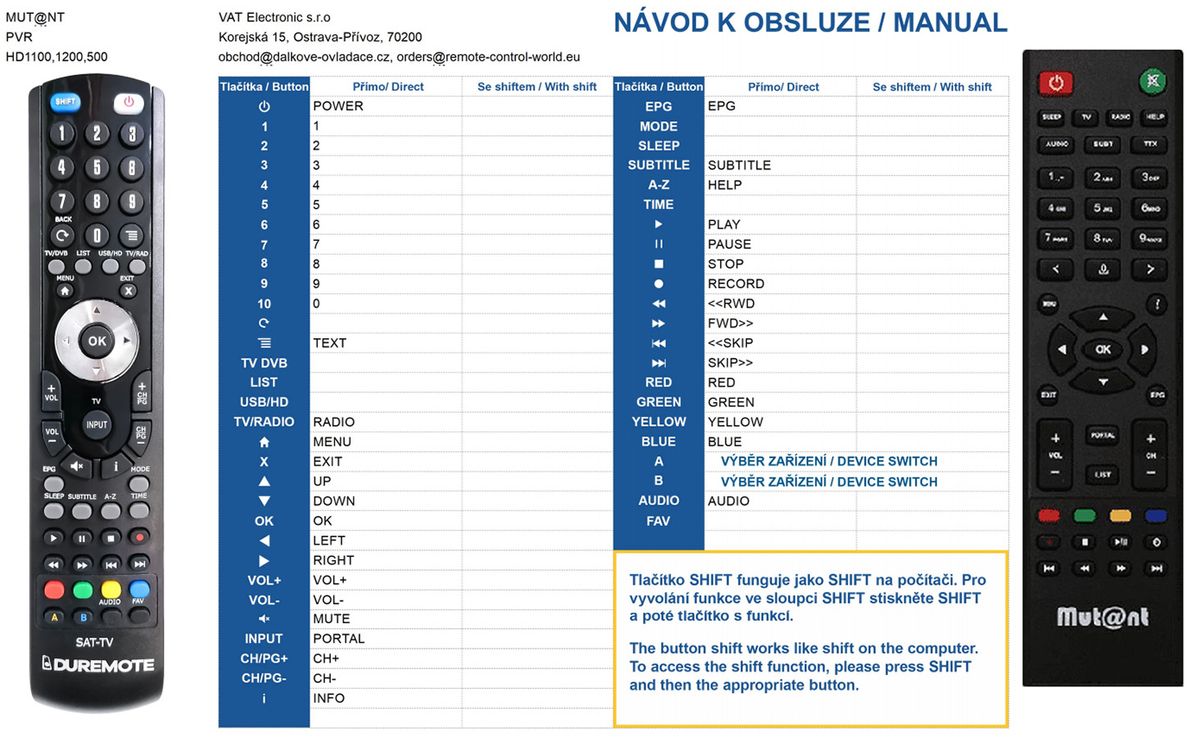 MUT@NT HD1100, HD1165, HD1500, HD1200, HD500, HD51 -   


kompatibilis General márkájú távirányító