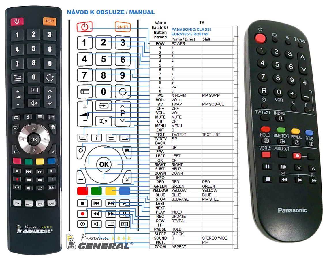 PANASONIC EUR51851, TNQ8E-0461 -   


kompatibilis General márkájú távirányító