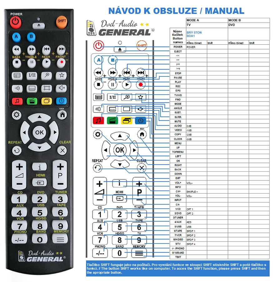 BRYSTON BDA-1 -   


kompatibilis General márkájú távirányító