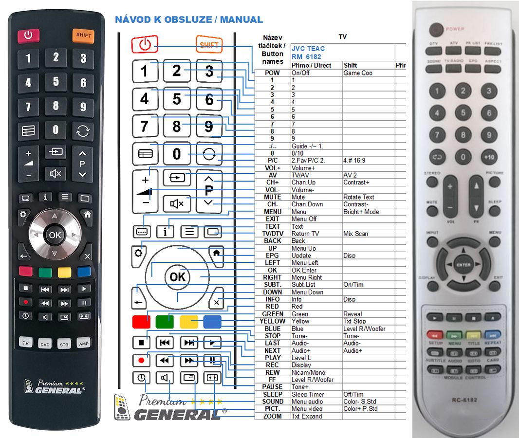 JVC TEAC RC-6182 -   


kompatibilis General márkájú távirányító