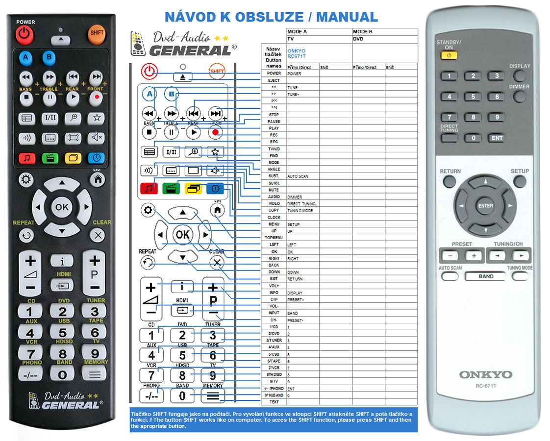 ONKYO RC-671T -   


kompatibilis General márkájú távirányító