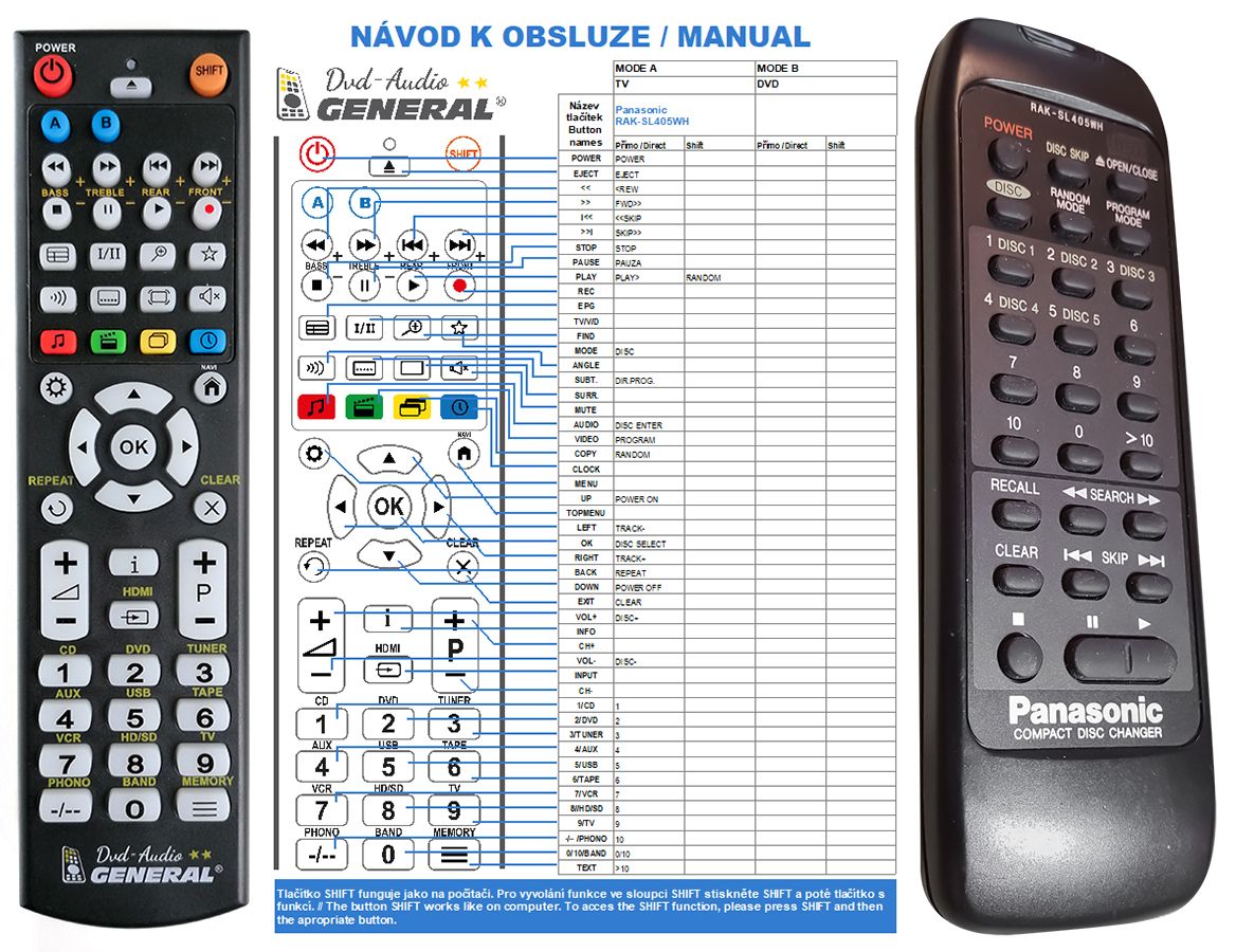 PANASONIC RAK-SL405WH -   


kompatibilis General márkájú távirányító