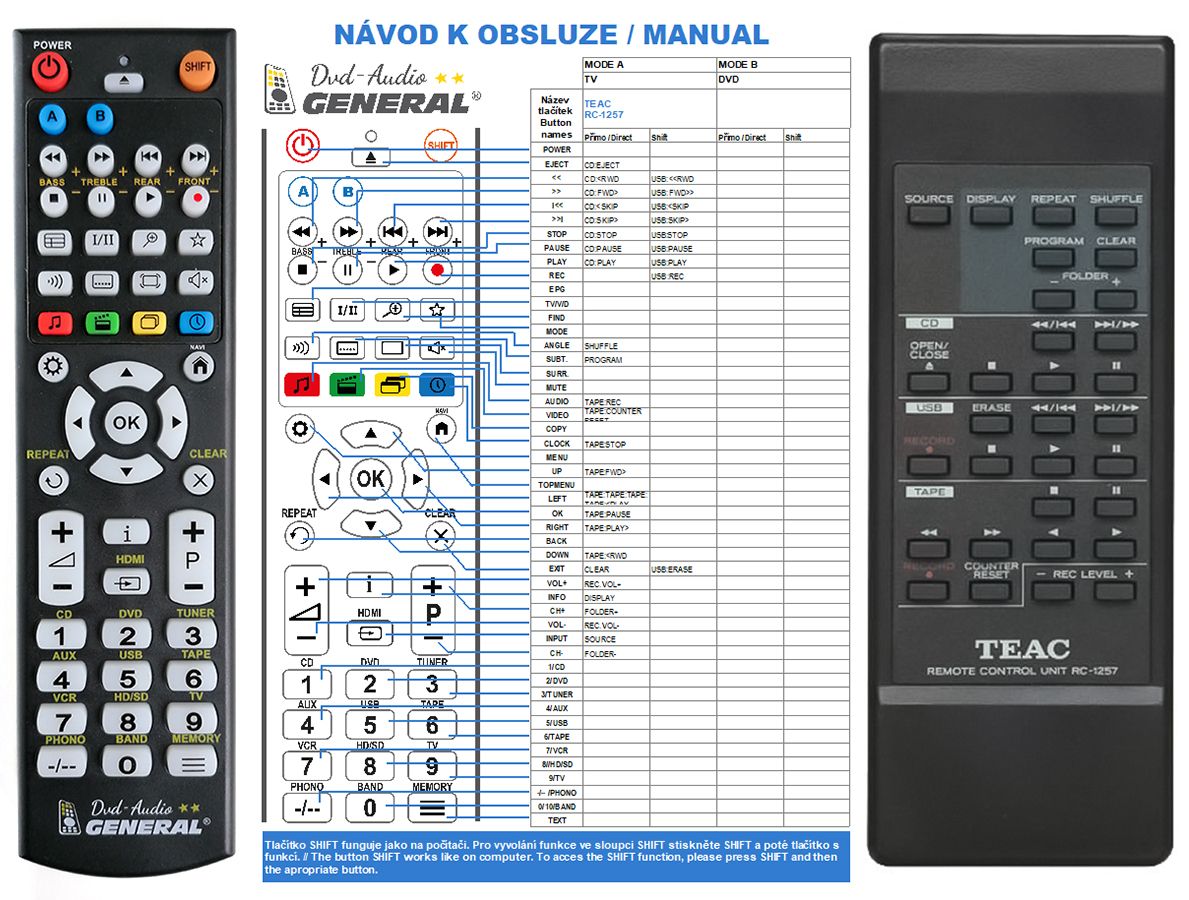 TEAC RC1257 -   


kompatibilis General márkájú távirányító