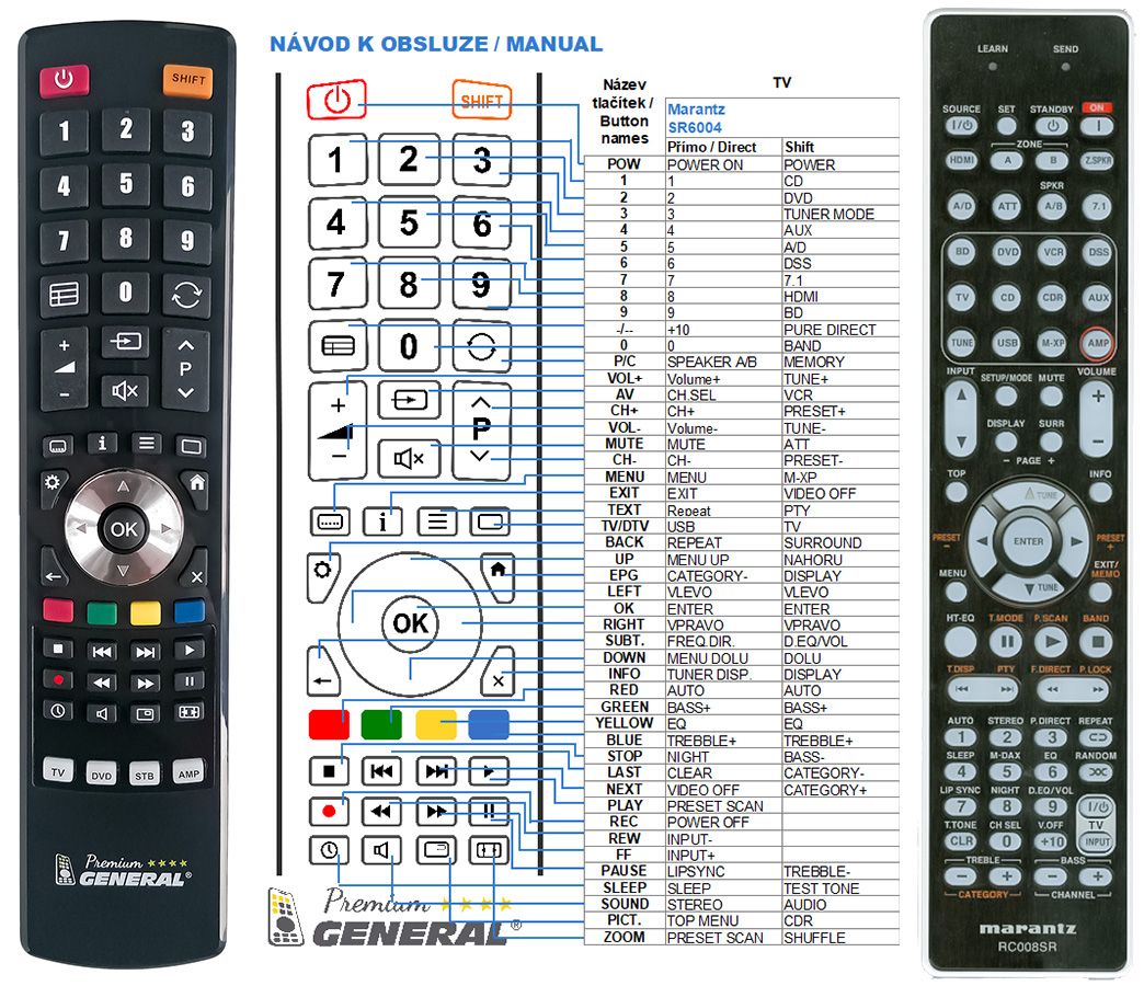 MARANTZ RC008SR -   


kompatibilis General márkájú távirányító