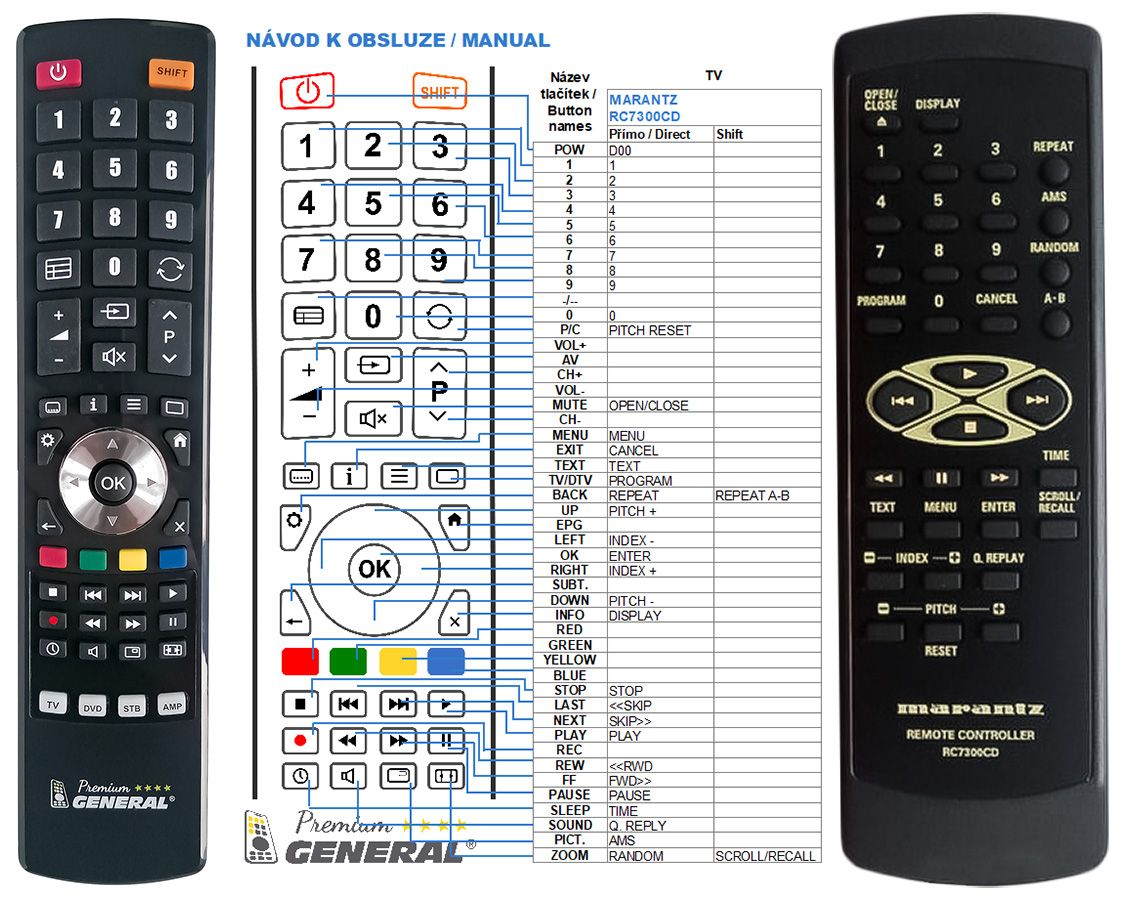 MARANTZ RC7300CD -   


kompatibilis General márkájú távirányító