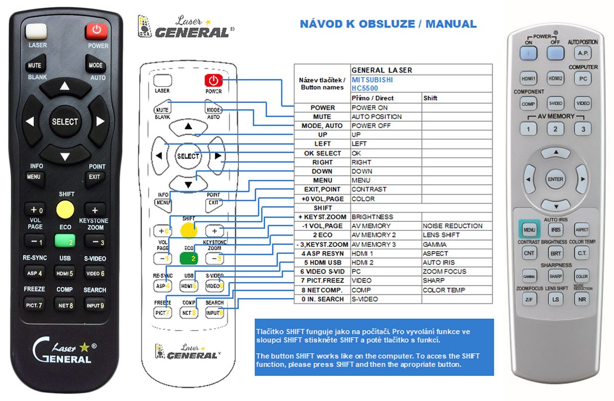 MITSUBISHI HC5500, HC6500, HC7000 - távirányító lézermutatóval