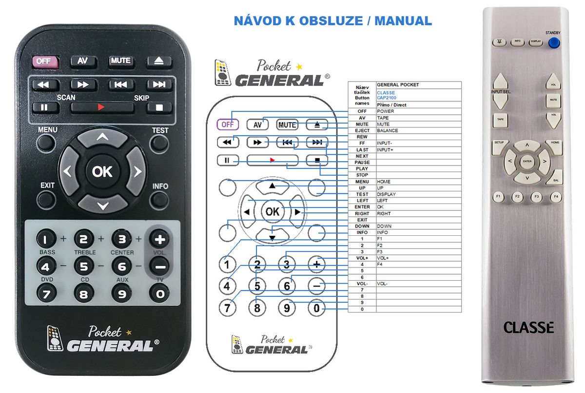 CLASSÉ CAP-2100, CP-500 -   


kompatibilis General márkájú távirányító