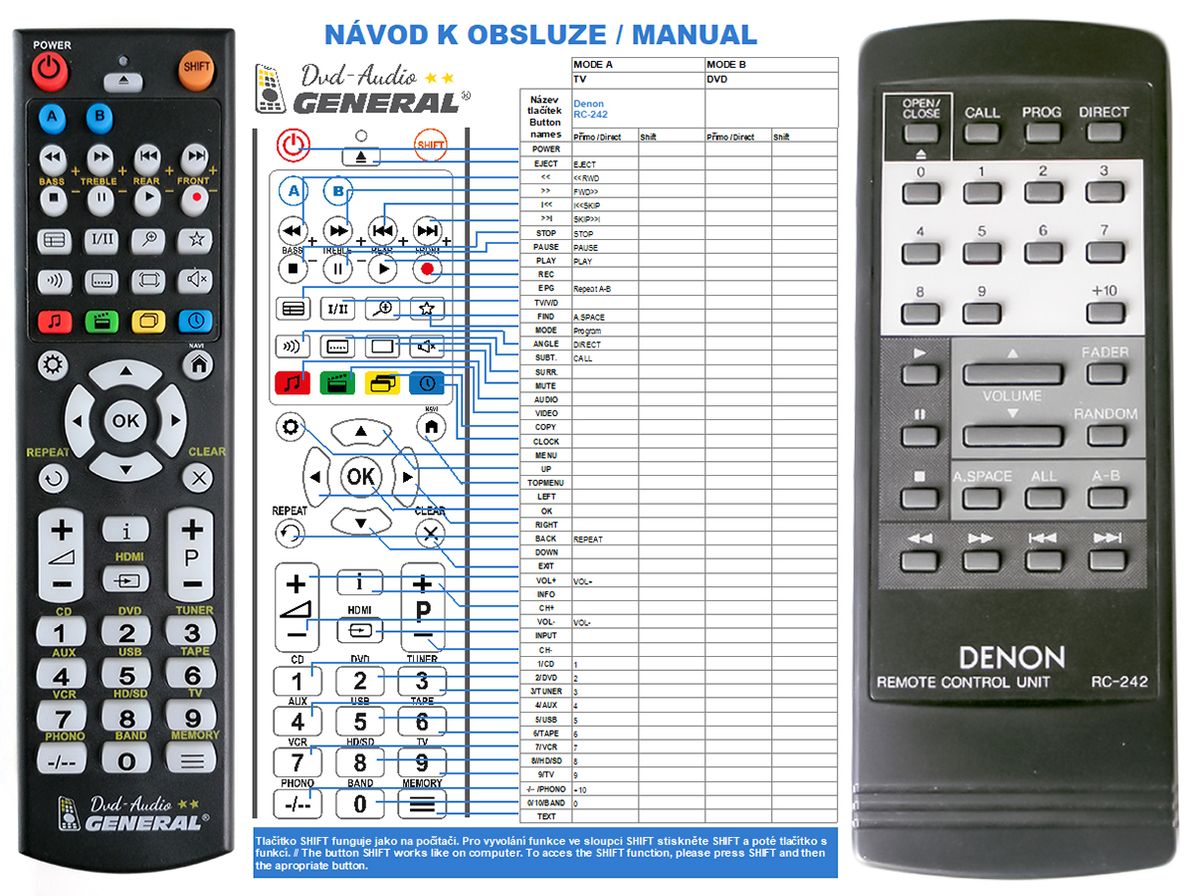 DENON RC242 -   


kompatibilis General márkájú távirányító