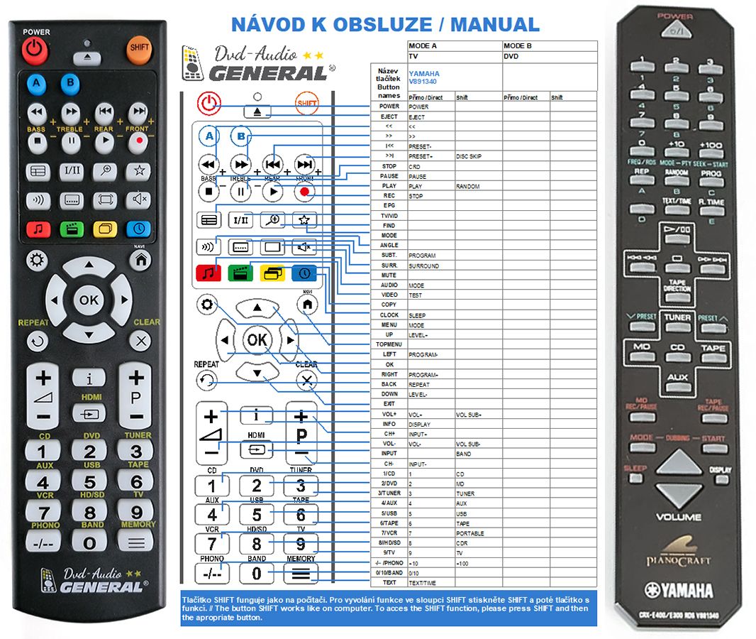 YAMAHA V891340  -   


kompatibilis General márkájú távirányító