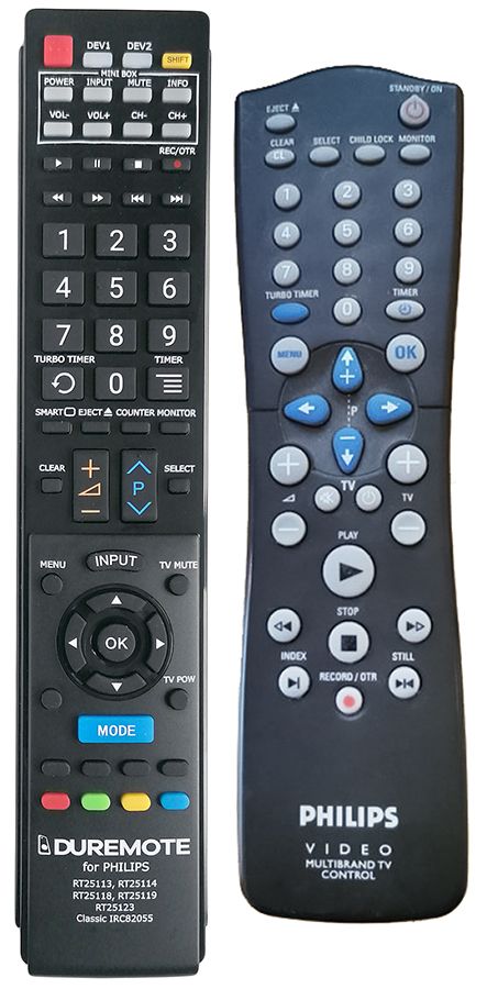 PHILIPS VR-260, VR-400, RT25113, RT25114 + TV vezérlés (mini TV) - távirányító duplikátum