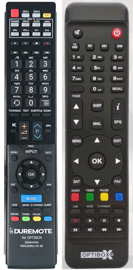 OPTIBOX Multibox HD, MiniZebra SE HD (+TV  control) - távirányító duplikátum
