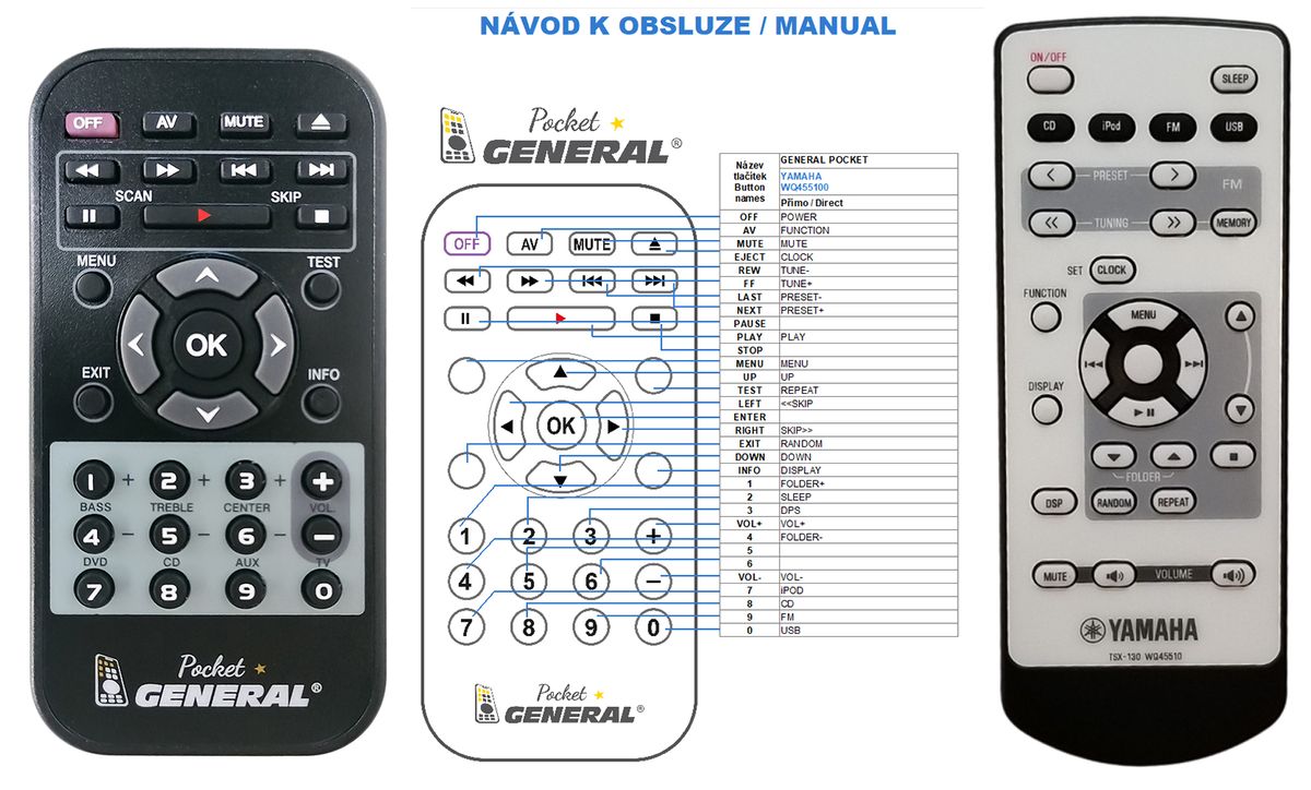 YAMAHA WQ455100 -   


kompatibilis General márkájú távirányító