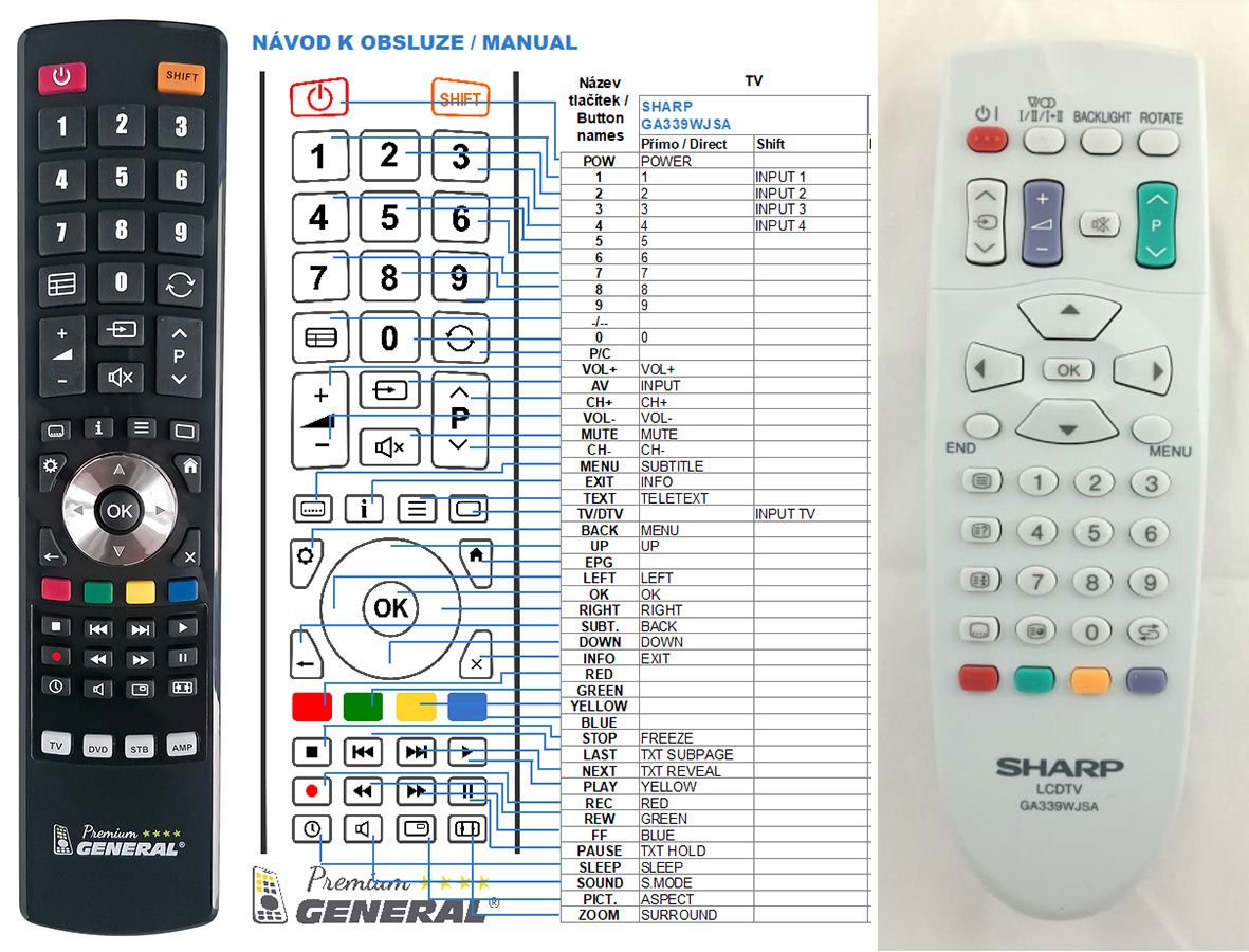 SHARP GA339WJSA -   


kompatibilis General márkájú távirányító