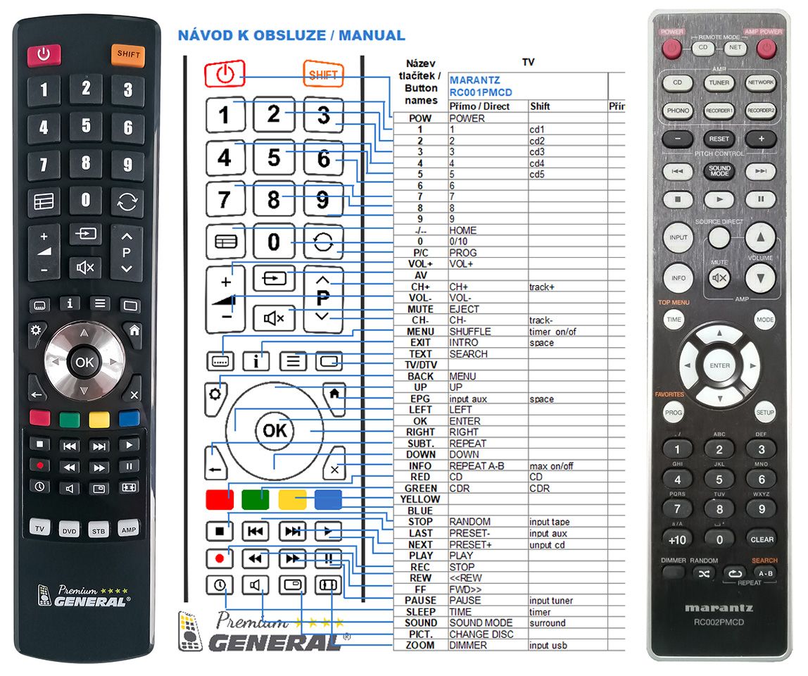 MARANTZ RC002PMCD -   


kompatibilis General márkájú távirányító