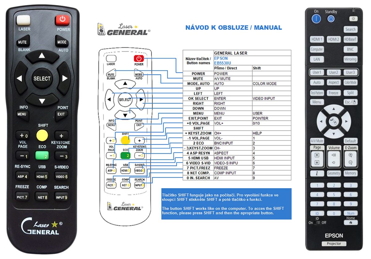 EPSON EB5530U, 217935800 - távirányító lézermutatóval