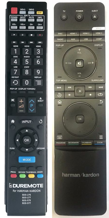 HARMAN KARDON BDS-275, BDS-277, BDS-575, BDS-577 + TV vezérlés (mini TV) - távirányító duplikátum