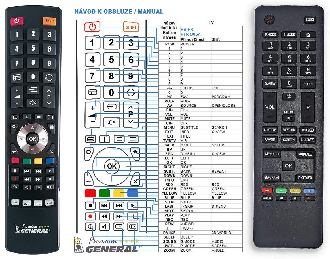 HAIER LDU43V500S, LE48M600CF, LE48M600TF, LE49B9300U -   


kompatibilis General márkájú távirányító
