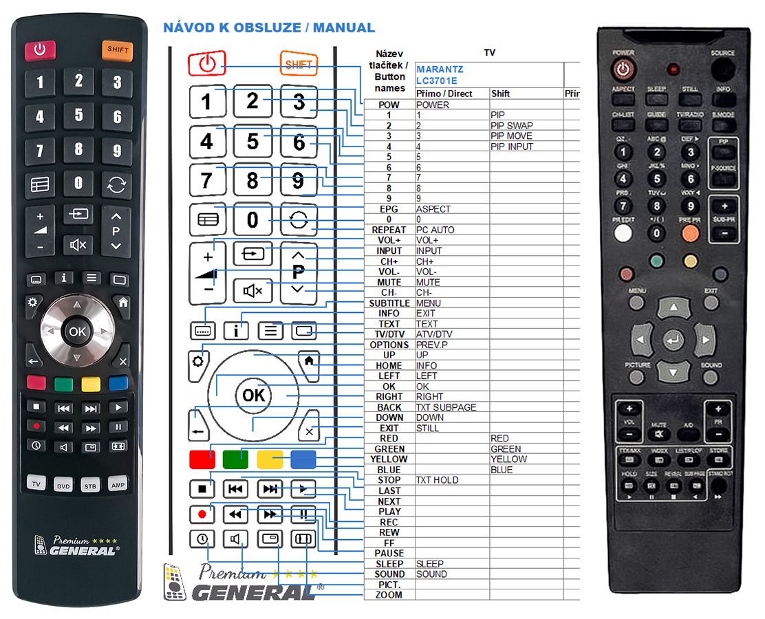 MARANTZ LC3701E -   


kompatibilis General márkájú távirányító