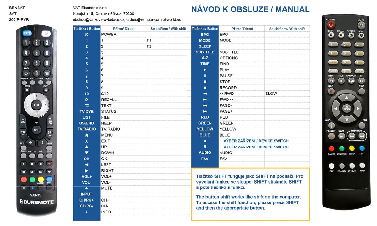 BENSAT 200IR, 210IR PVR, 290IR, 250IR PVR -   


kompatibilis General márkájú távirányító