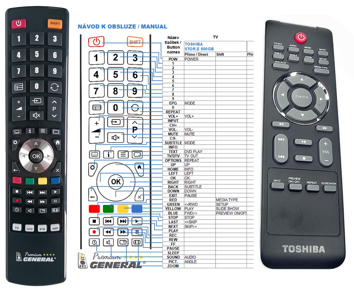 TOSHIBA Stor.e TV -   


kompatibilis General márkájú távirányító
