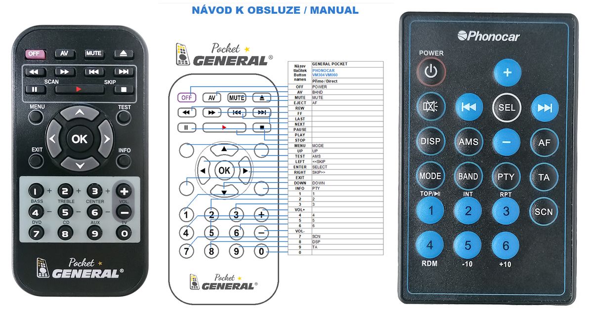 PHONOCAR VM304 -   


kompatibilis General márkájú távirányító